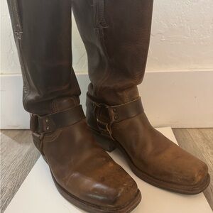 Frye Dark Brown Leather Harness Western Boots
